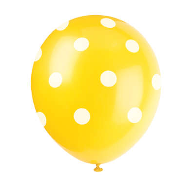 Unique 12'' Latex Balloons x6pcs - White Dots on Yellow