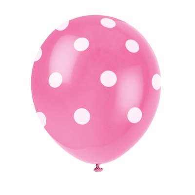 Unique 12'' Latex Balloons x6pcs - White Dots on Pink