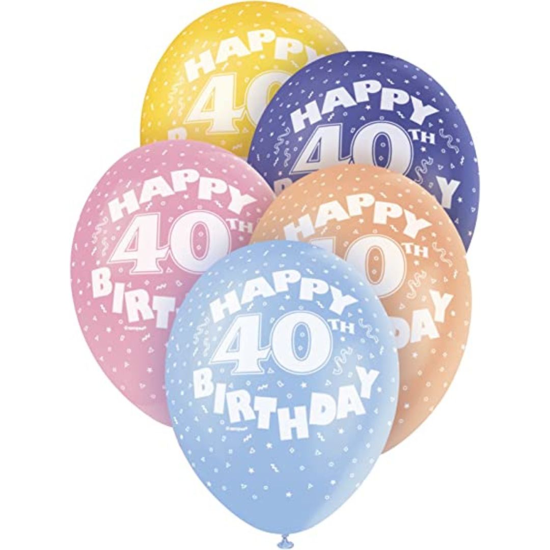 Unique 12" Pearlized Latex Balloons x5 ? 40th Birthday