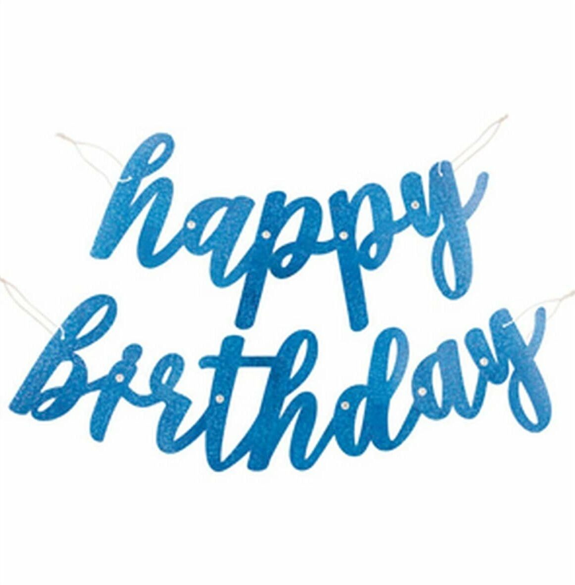 Unique 2.75ft Party Banner - Happy Birthday, Blue Metallic