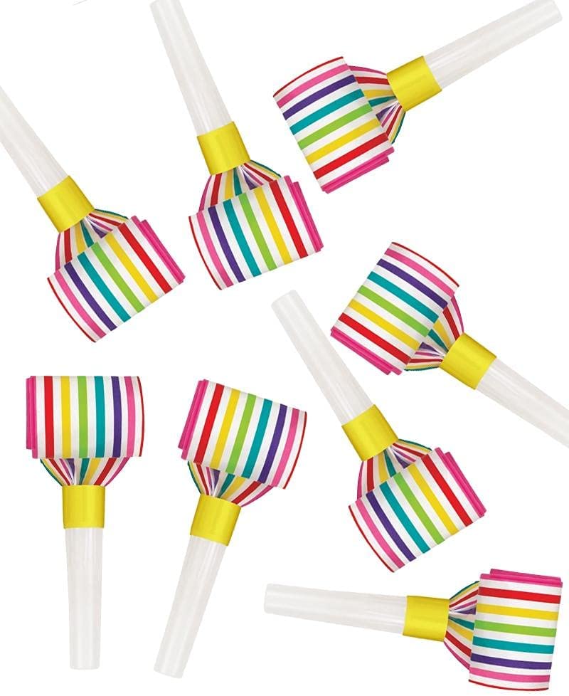 Unique Stripe Rainbow Party Blowouts x8pcs