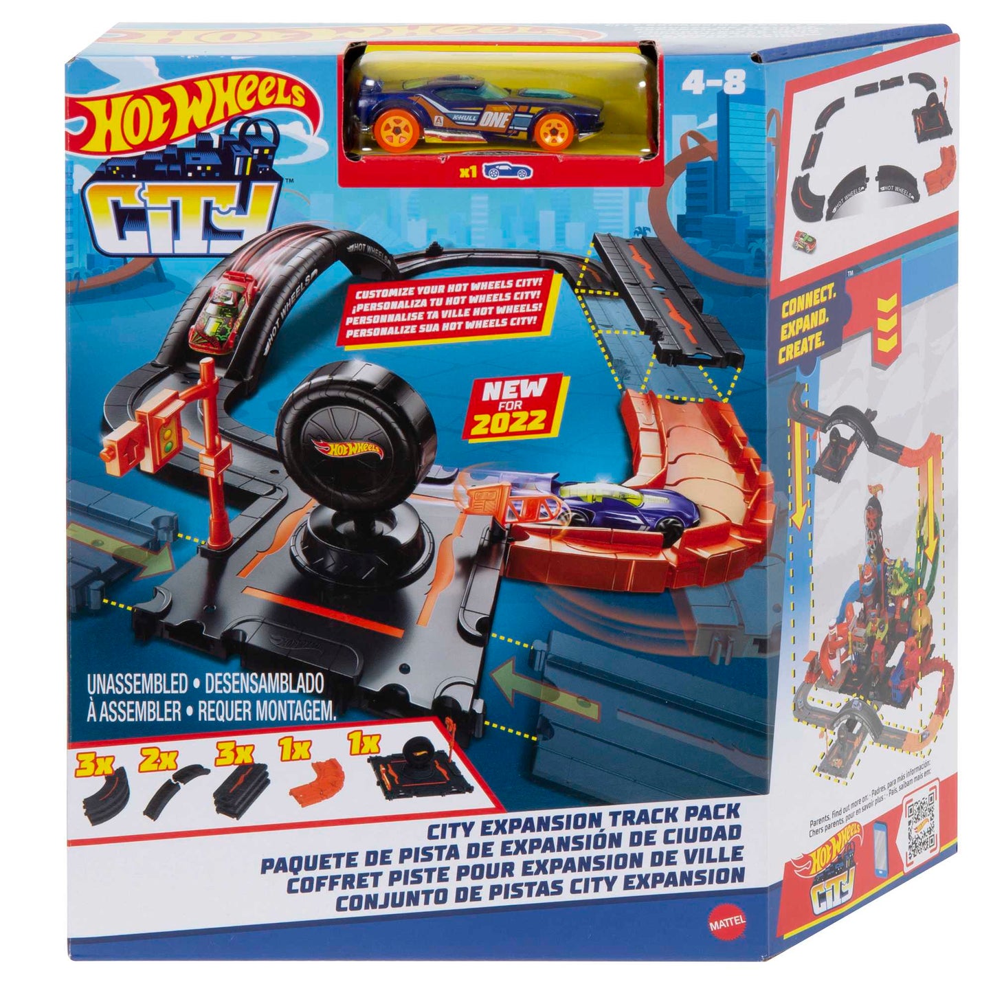 Hot Wheels City Track Pack, 10-Piece Set, With 1 Car, Gift For Kids 4