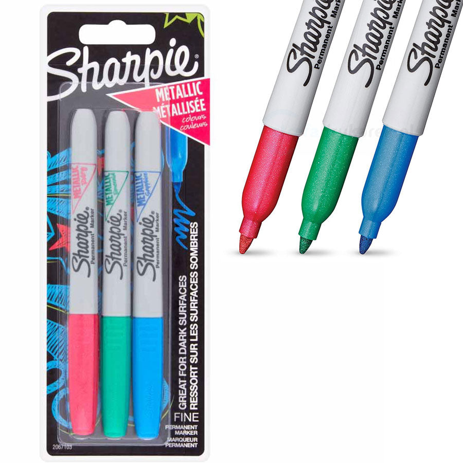 Sharpie Permanent Markers - Set of 3 Pcs, Metallic Colors (Red, Green,