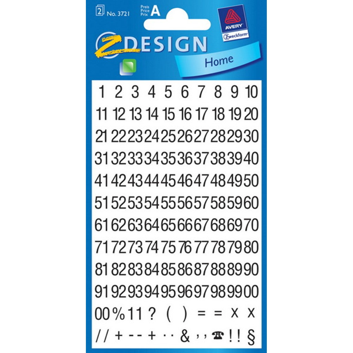 Avery Numbers Labels (height 6.5mm 1-100)