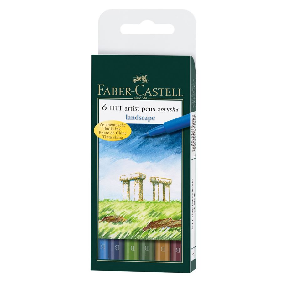 Faber-Castell Pitt Artist Pen Brush India ink pen Wallet of 6 Landscap