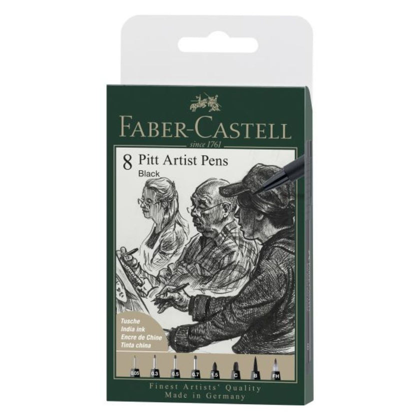Faber-Castell Pitt Artist Pens India Ink Wallet of 8 Black