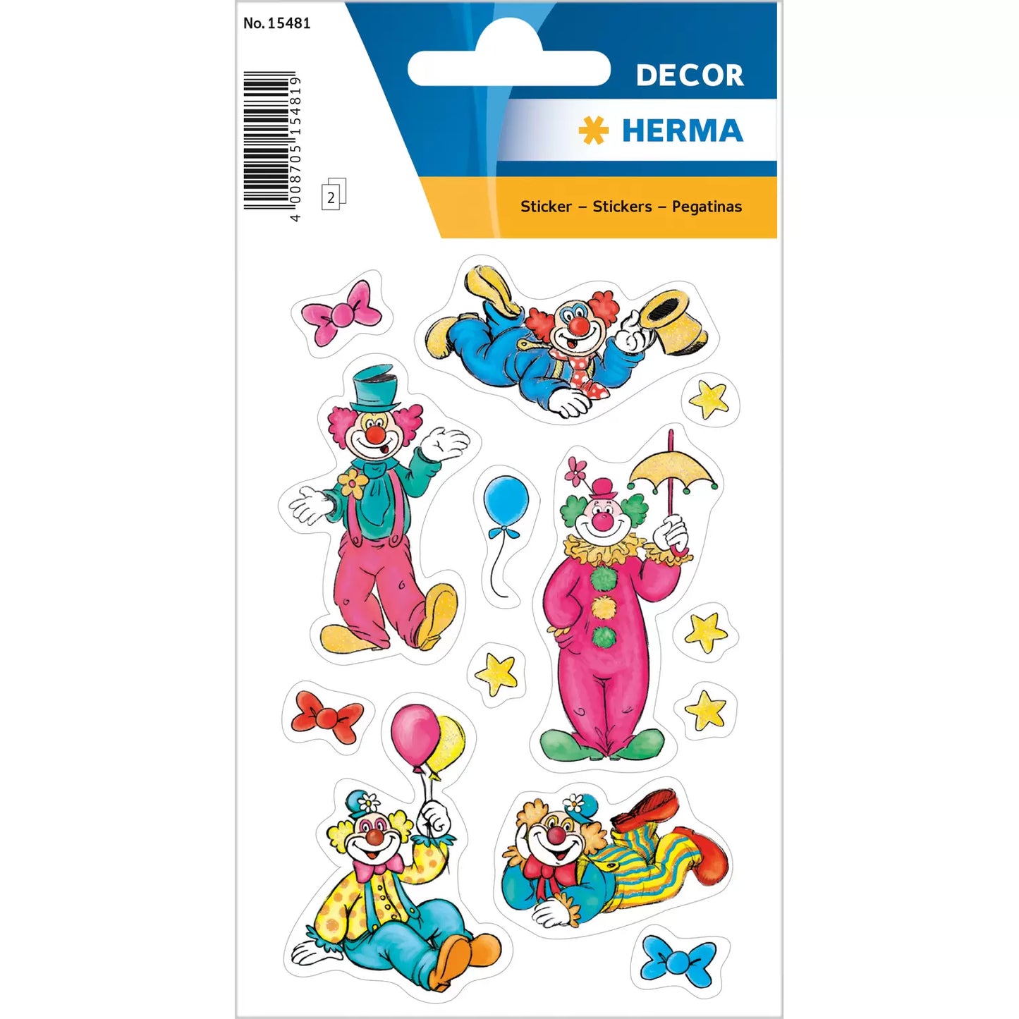 Herma Glittery Clown Stickers - 2 sheets