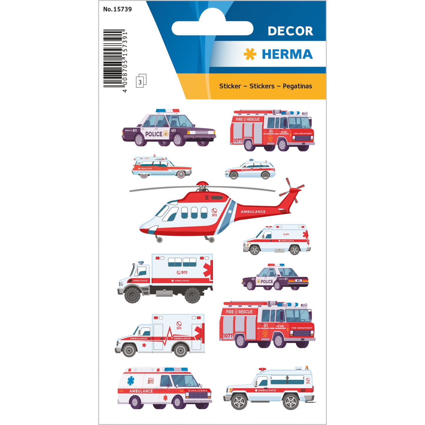 Herma Stickers - Blue Liight Vehicles, 3 sheets