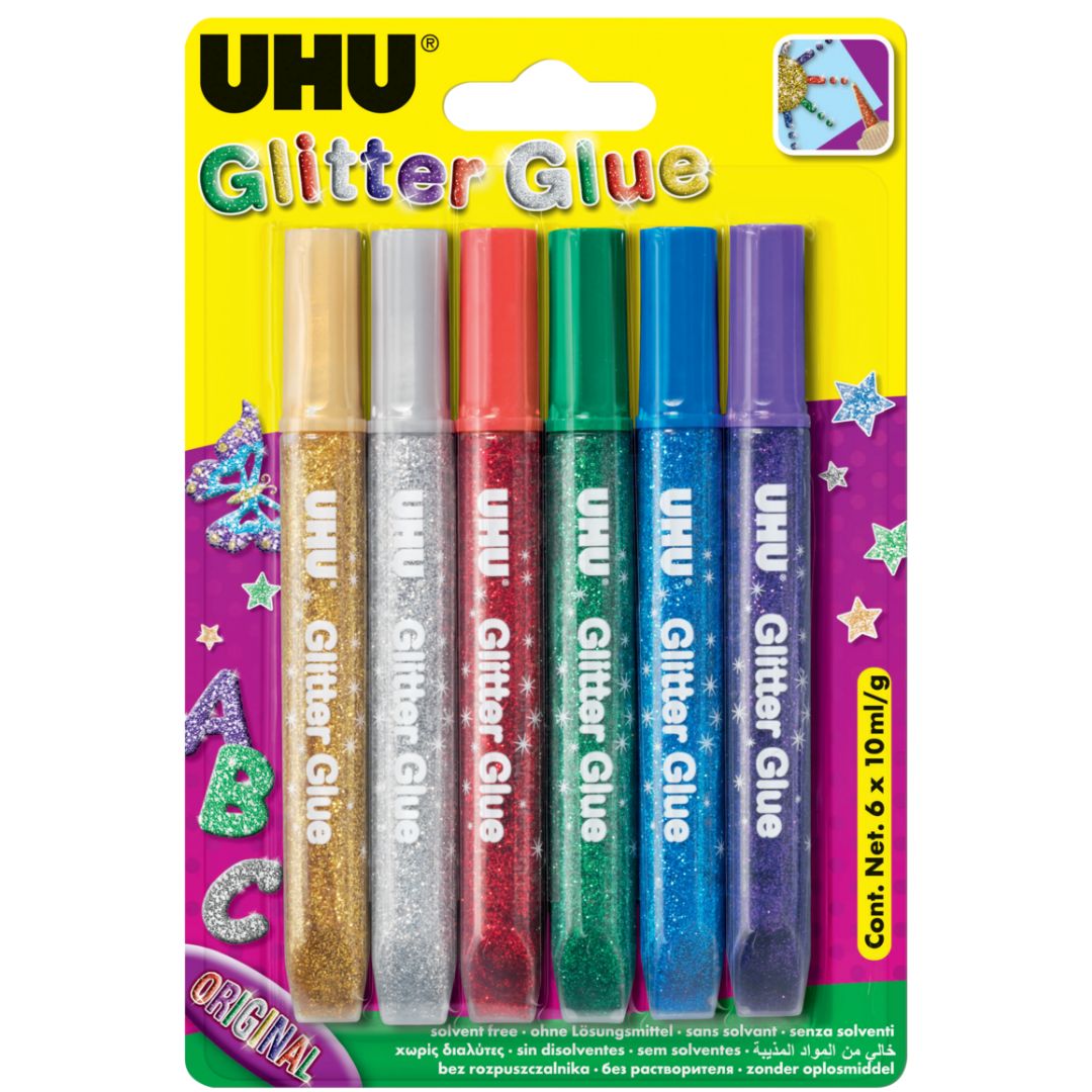 UHU Glitter Glue Tubes 6 x 10ml - Original