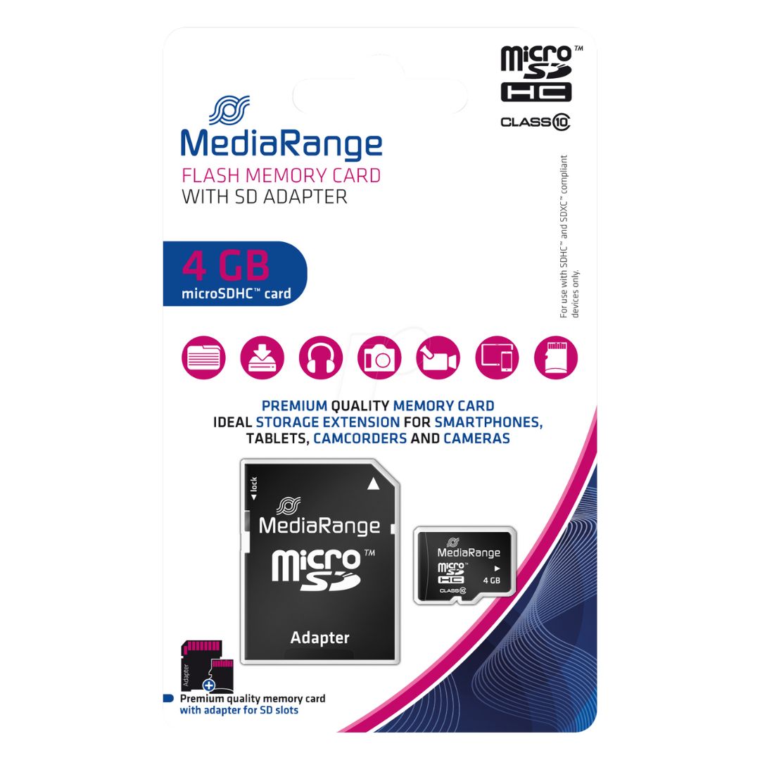 MediaRange MicroSDHC Card Class 10 + Adapter - 4GB