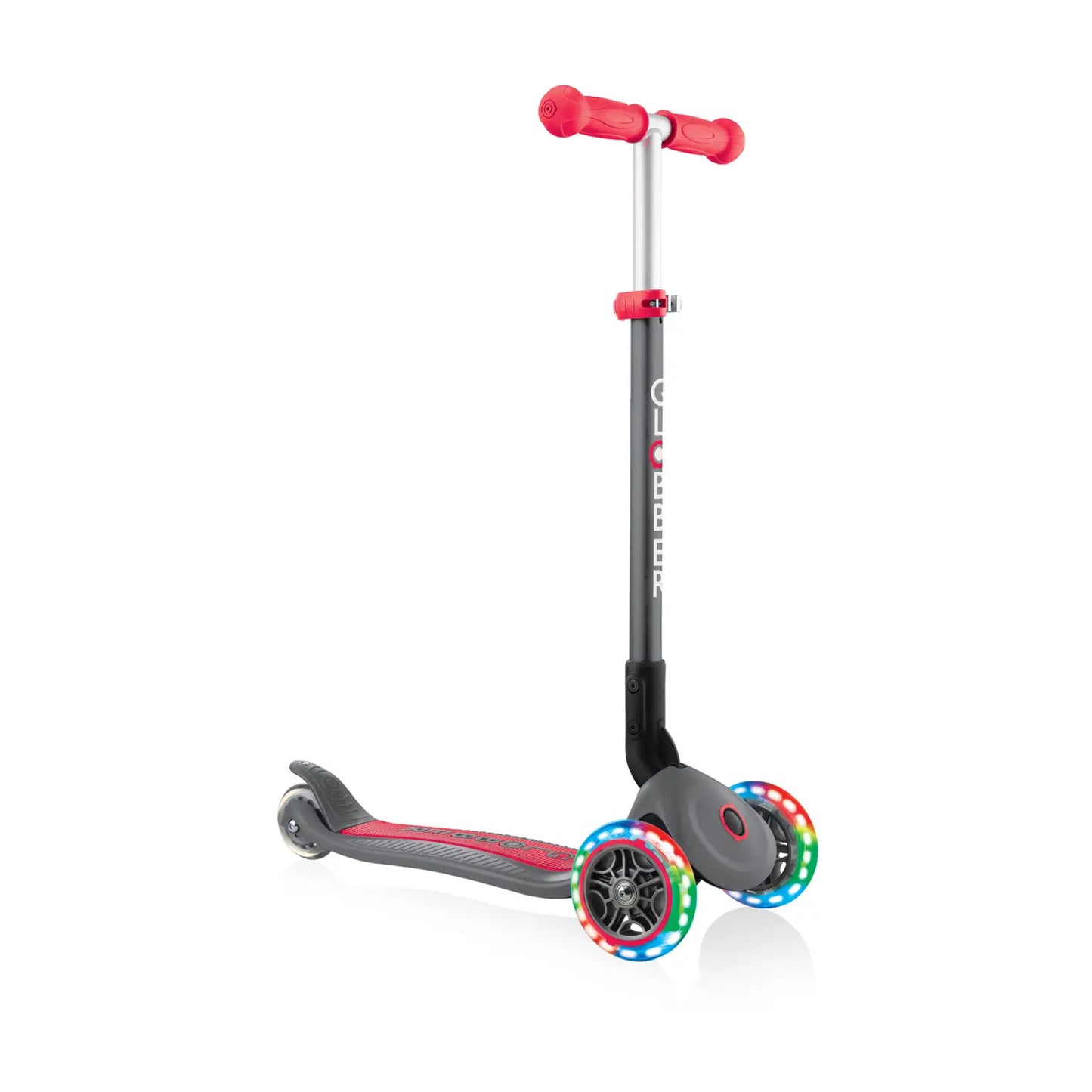 Globber PRIMO Foldable Lights 3 Wheel Scooter - Grey/Red