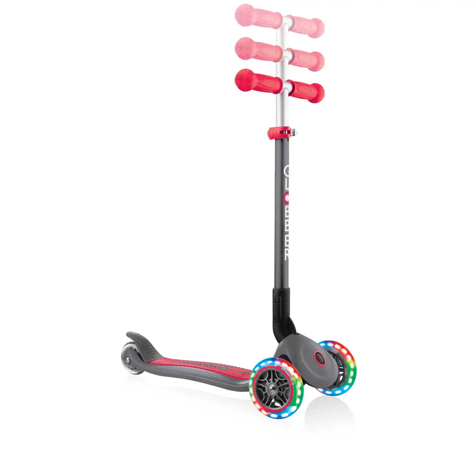 Globber PRIMO Foldable Lights 3 Wheel Scooter - Grey/Red