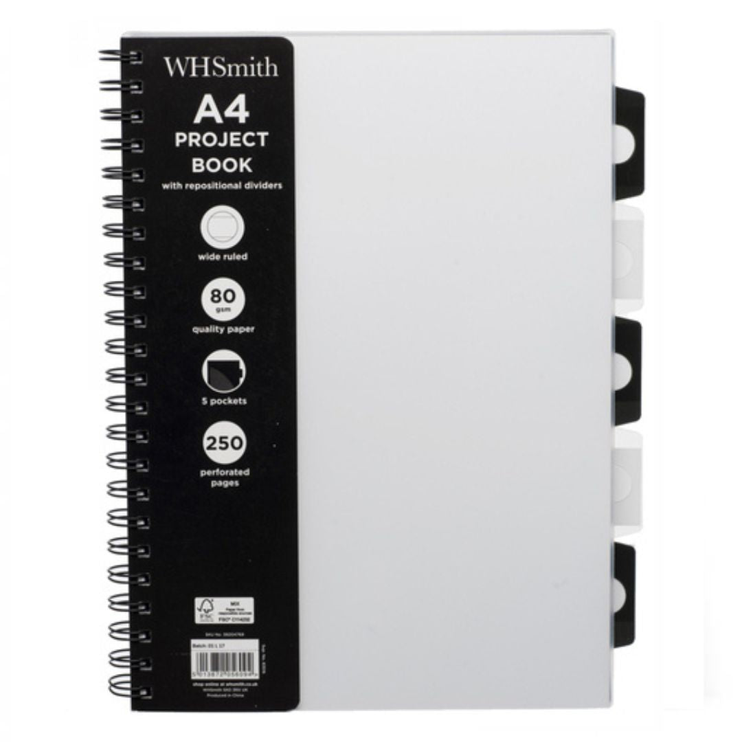 A4 WHSmith Transparent Frosted Wide Ruled Project Notebook