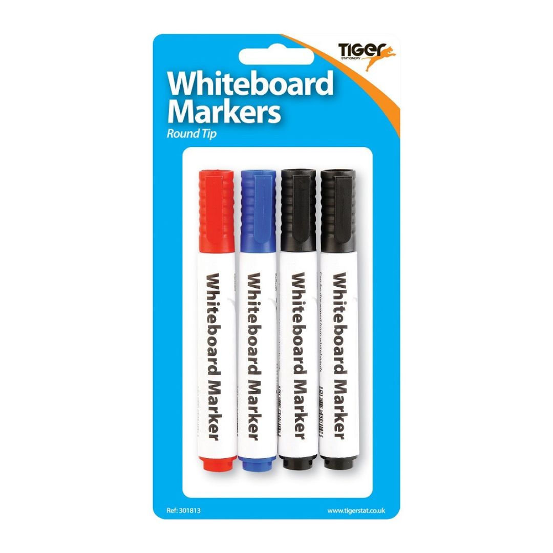 Tiger Whiteboard Markers In Blister Pack Of 4