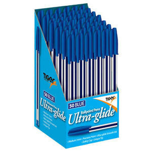 Tiger Ultra Glide Ball Point Blue Ink Pens Box - 50pcs