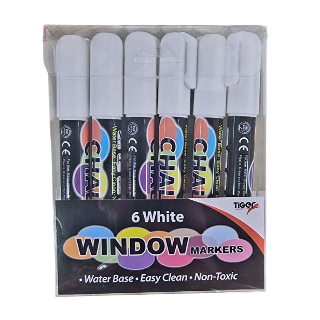 Tiger White Chalk / Window Markers x6pcs