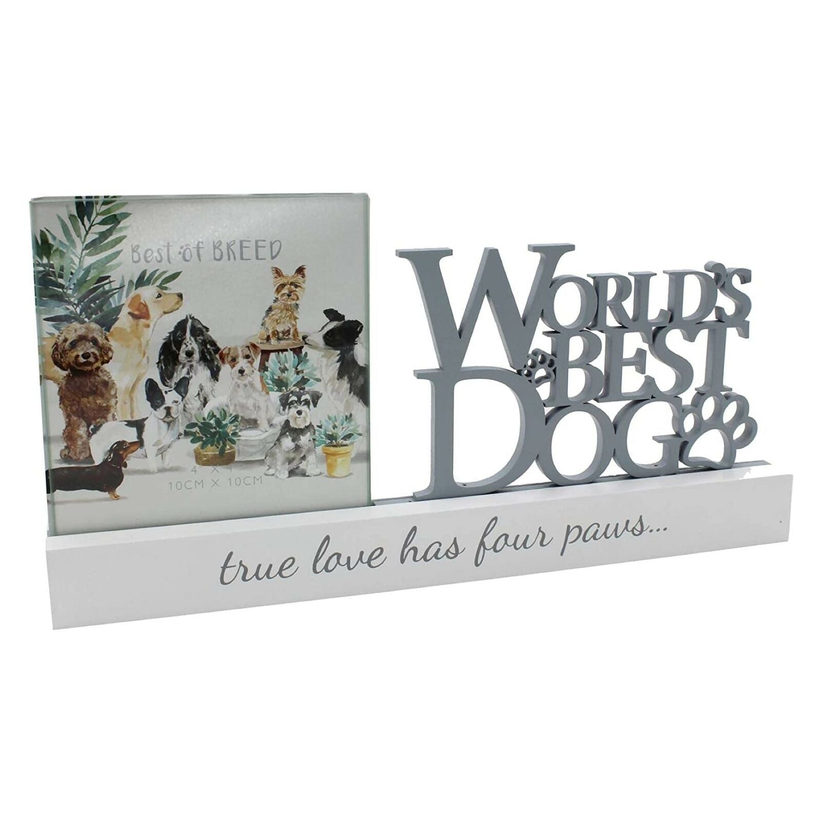 White Wooden Mantel Word Plaque Photo Frame - Worlds Best Dog