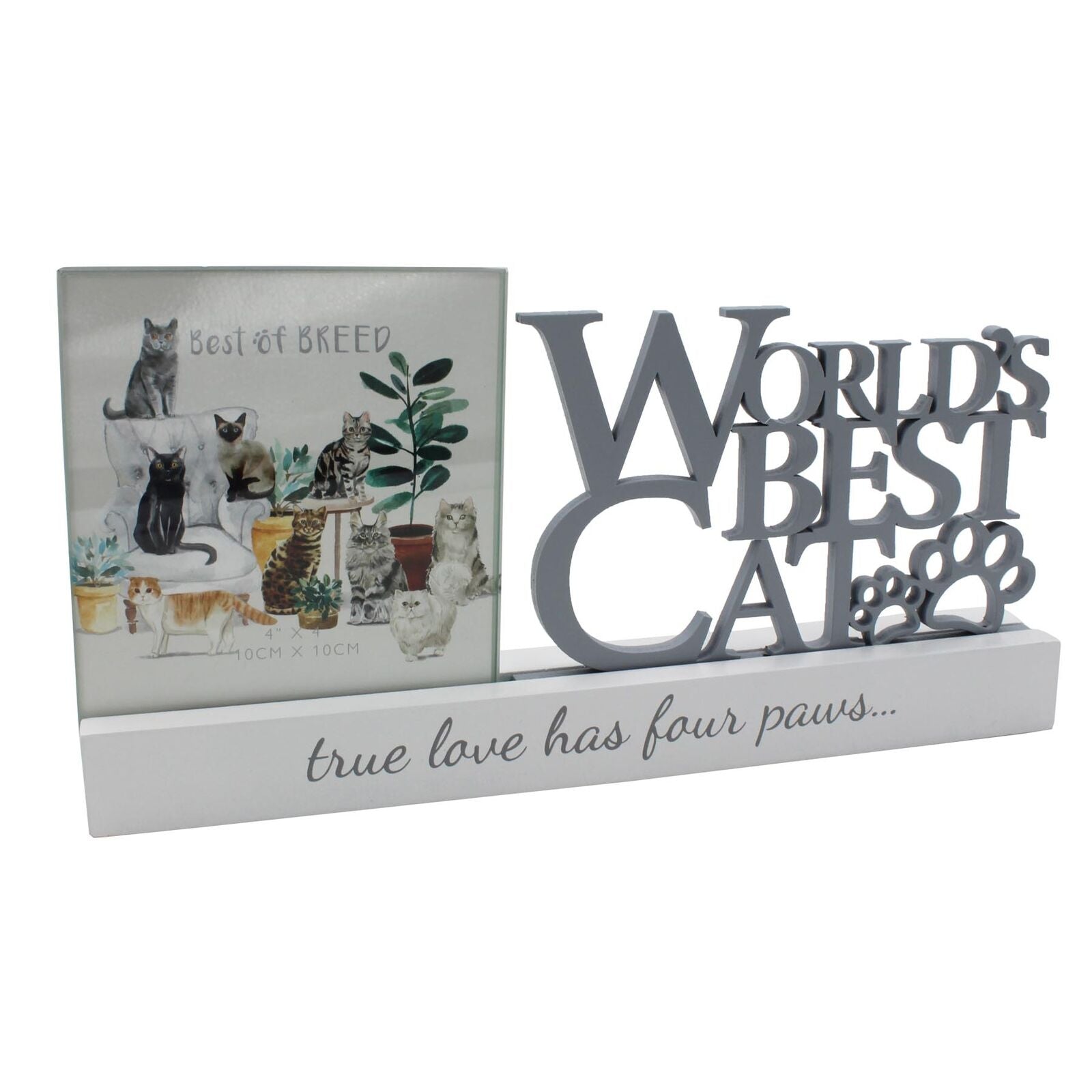 White Wooden Mantel Word Plaque Photo Frame - Worlds Best Cat