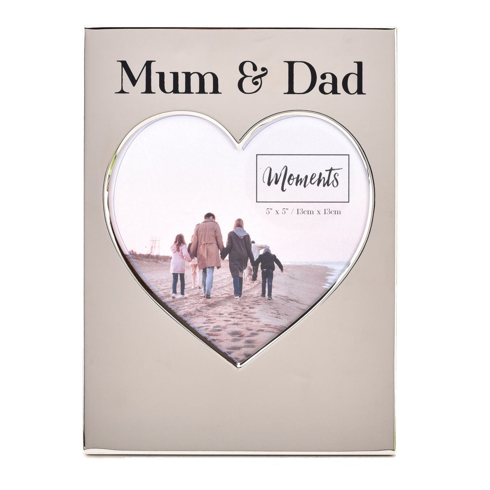 Silver Plated Mirror Heart Photo Frame 13 x13cm (5"x 5") - Mum & Dad