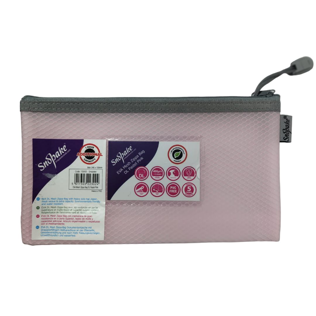 Snopake EVA Pastel Mesh High Capacity Zippa Bag DL - Pastel Pink