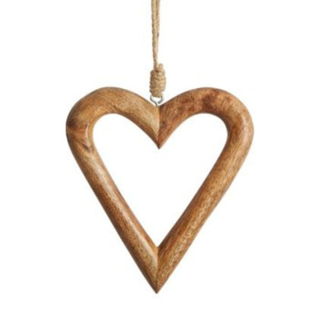 Carved Wood Open Heart 22 cm