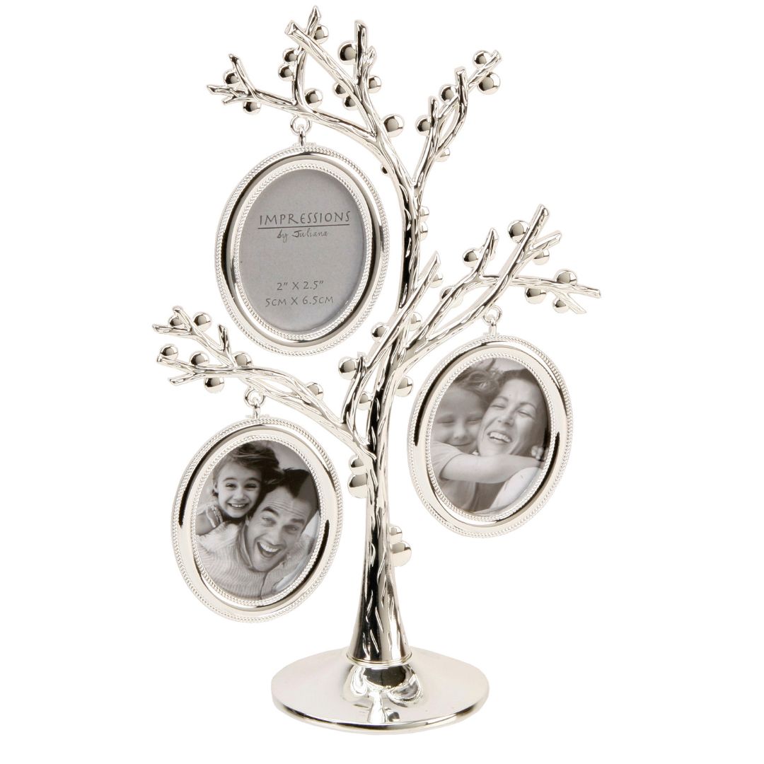 Silver Tree Multi Collage Photo Frame - 3 Oval 5 x6cm (2"x2.5")