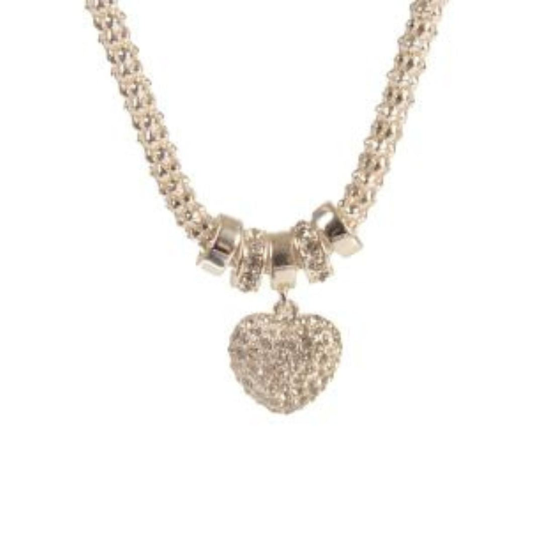 Heart Diamante Mesh Silver Plated Necklace