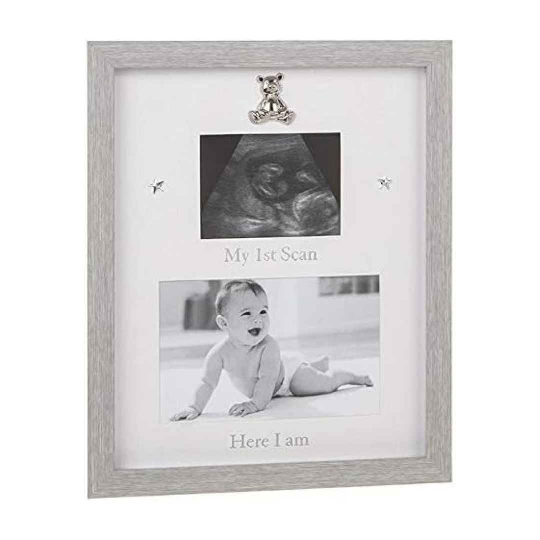 Wooden Photo Frame "My 1st Scan Here I am" with Teddy Stars Decal (10x