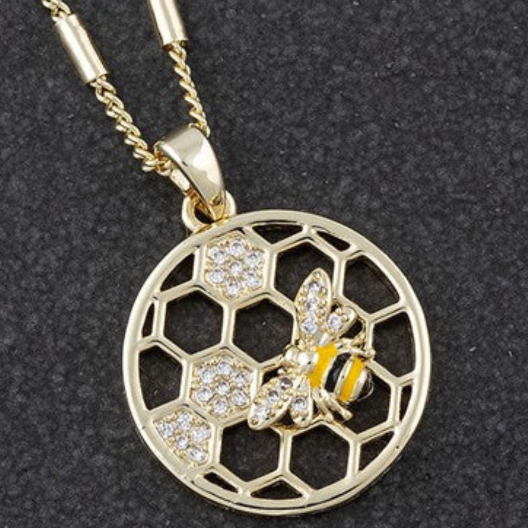 Bee Honeycomb Gold Plated Necklace