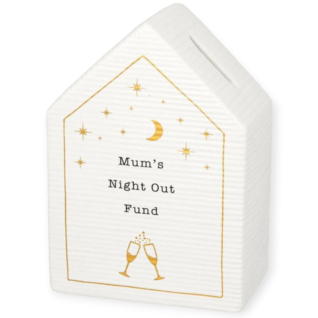 Porcelain House Money Bank - Mum`s Night Out Fund