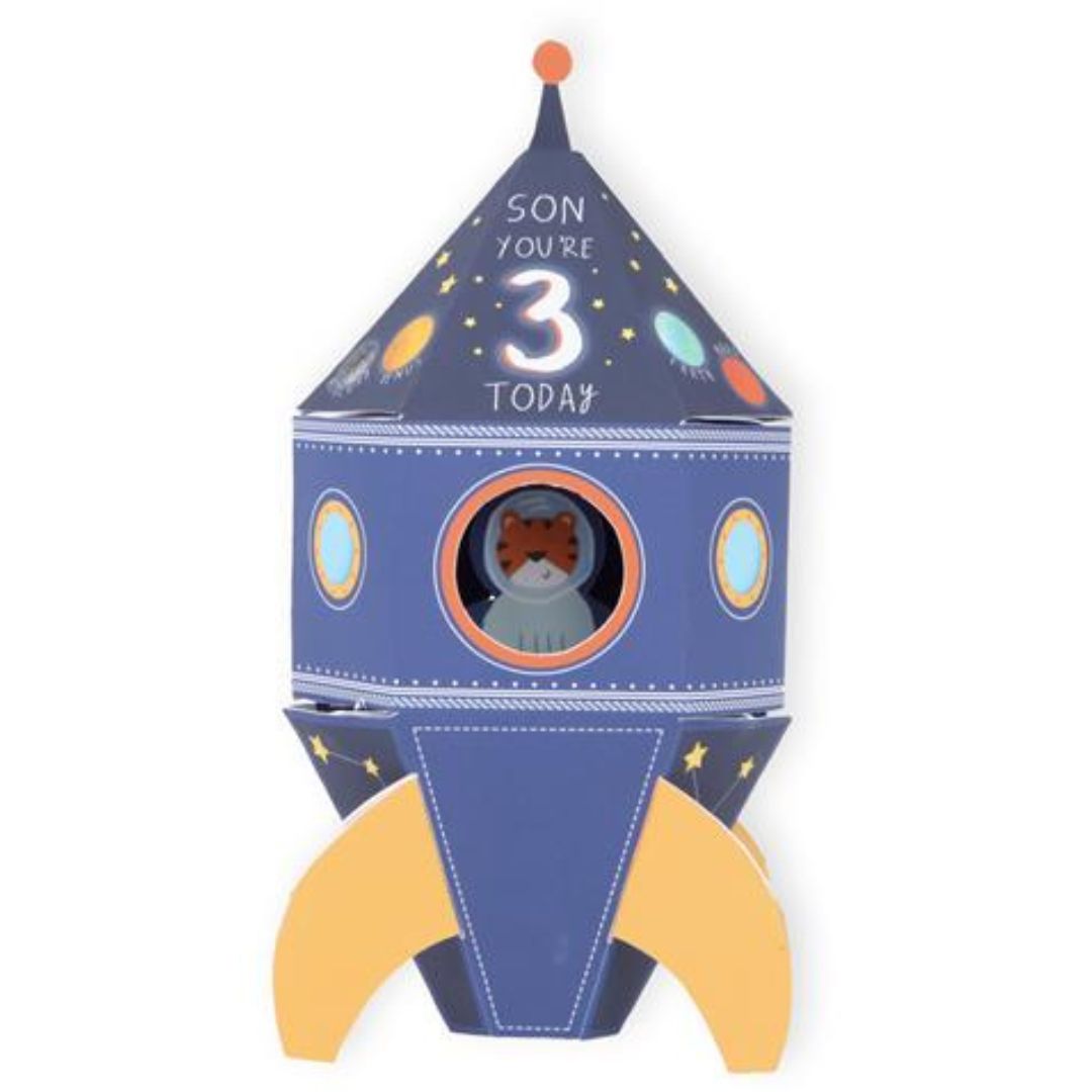 Son You're 3 Today' 3D Space Rocket Greeting Card