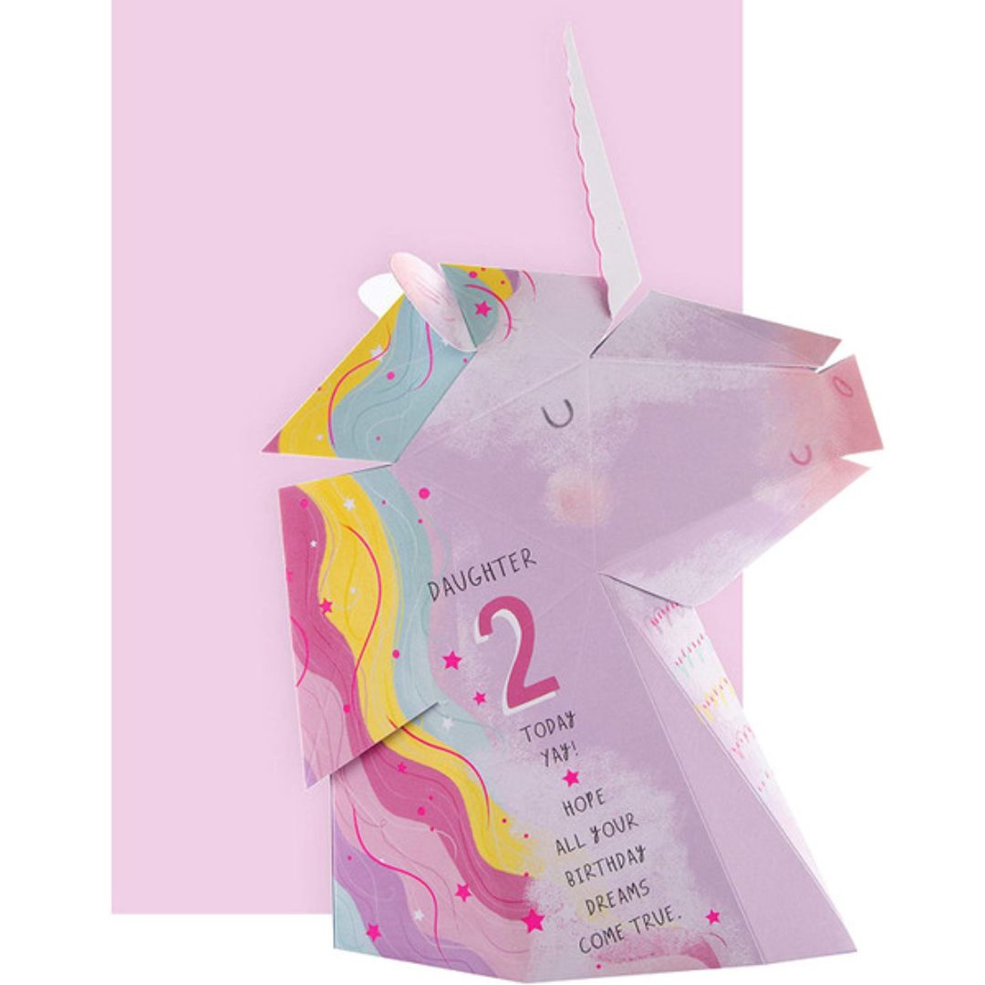 3D Unicorn Greeting Card For Daughter's 2nd Birthday