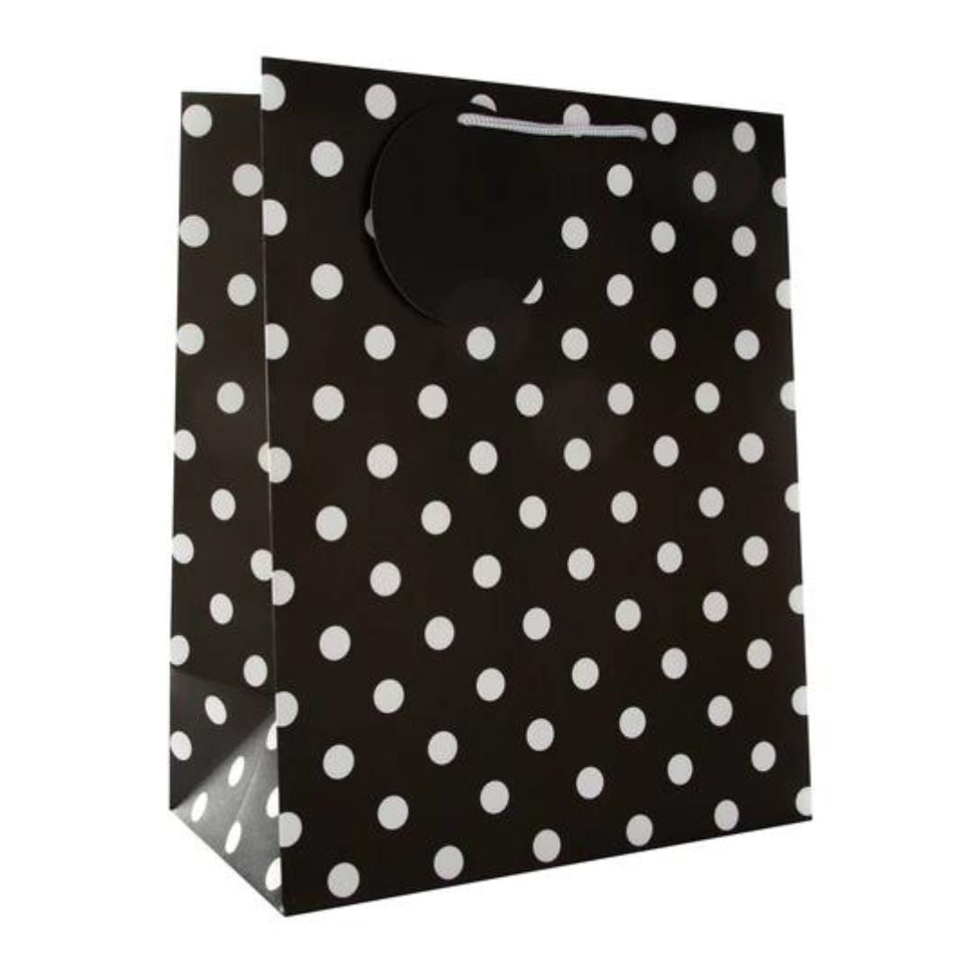 Hallmark Gift Bag Medium - White Polka Dots On Black