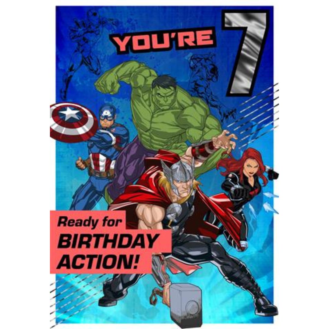 You're 7 Ready For Birthday Action' Greeting Card