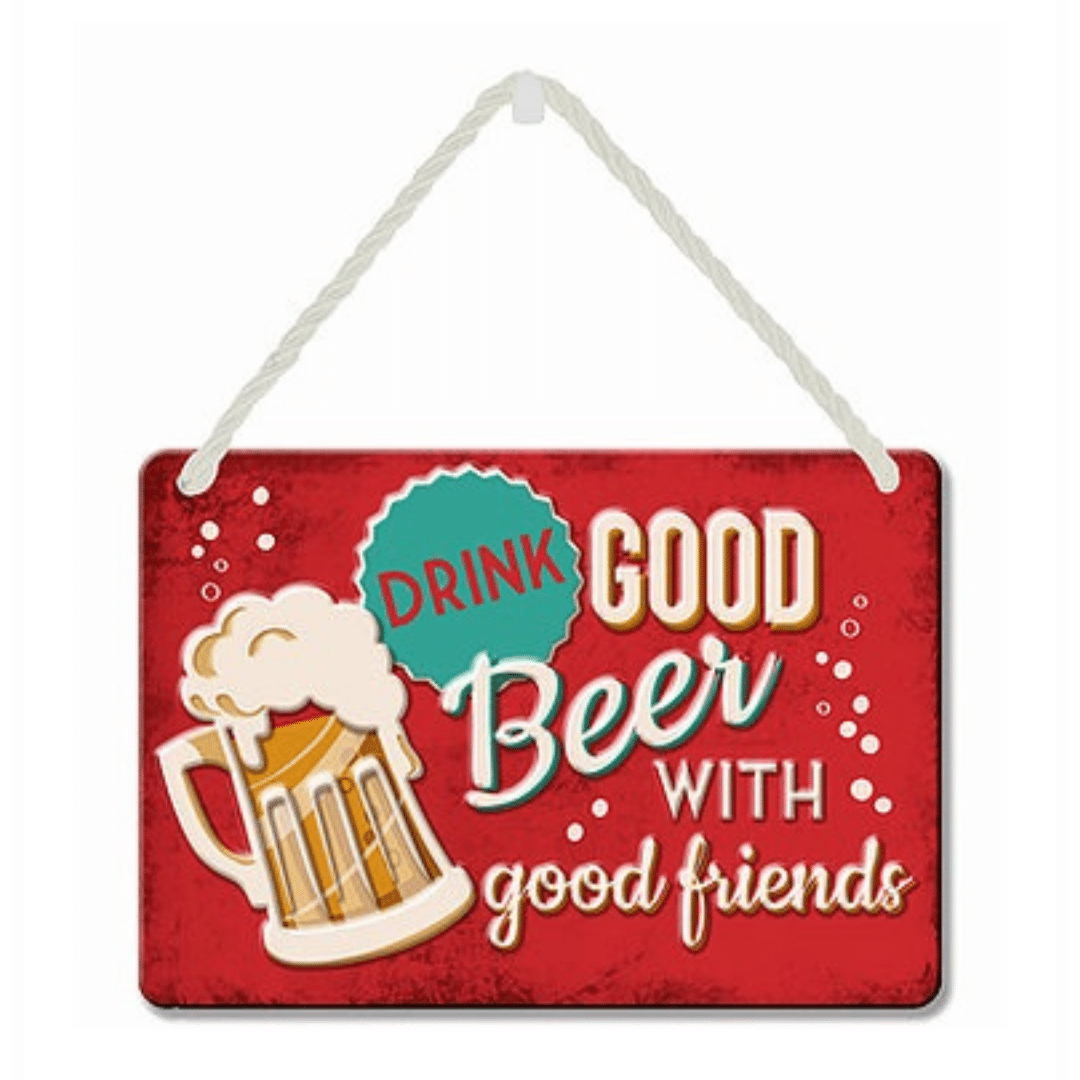 Hang-Ups! Hanging Tin Plaques 11.5 x 16.5cm - Beer & Friends