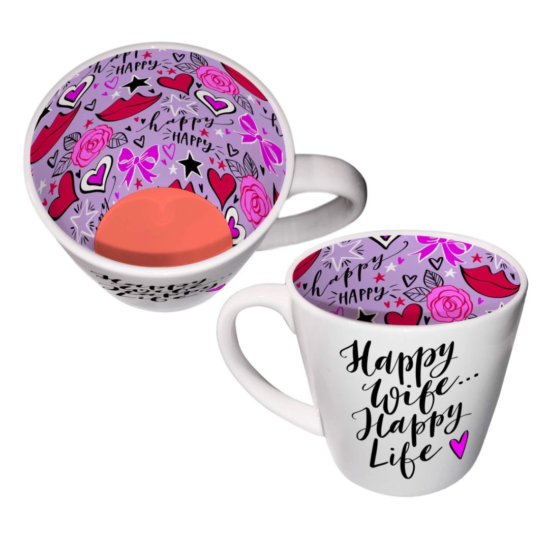 Inside Out Ceramic Mug with Gift Box - Happy Wife, Happy Life