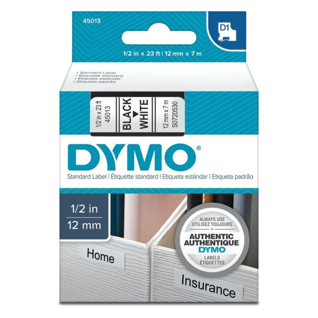 Dymo D1 Label Tape Black on Clear Plastic - 12mm x 7m