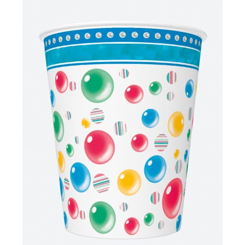 Polka Dots Multicolour Paper Cups 8pcs - 250ml