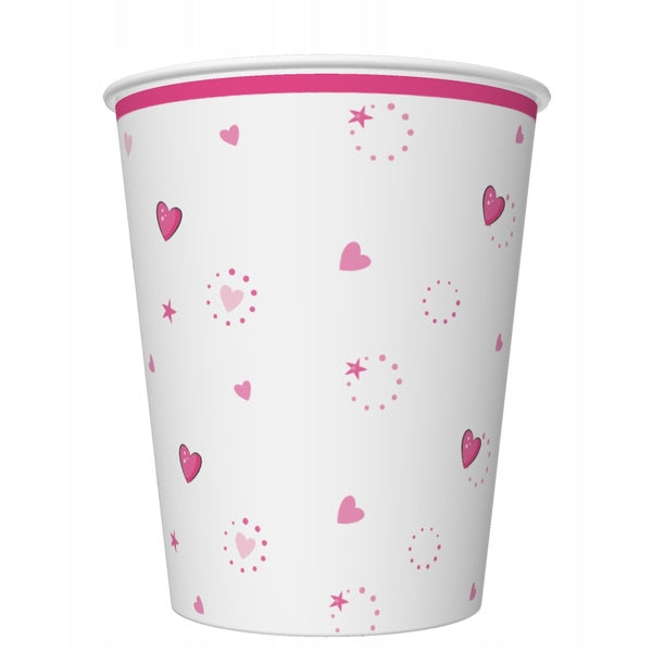 Pink Hearts Paper Cups 8pcs - 250ml