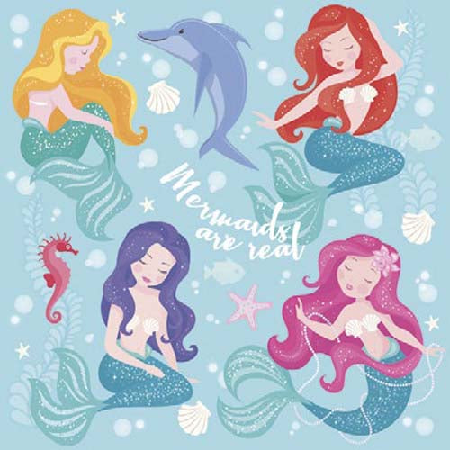 Napkins x20pcs (33 x 33 cm) - Pastel Mermaids