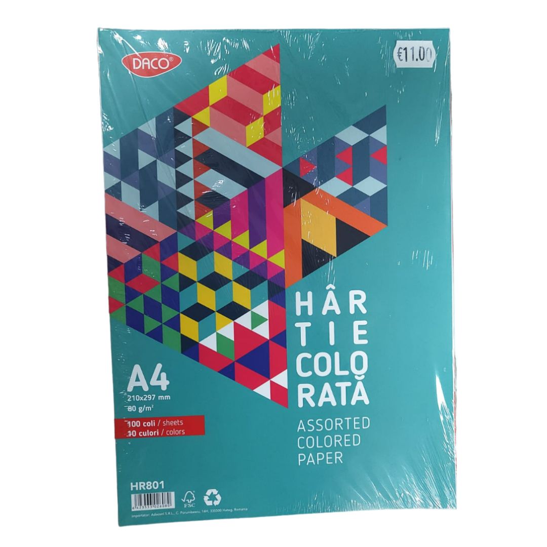 A4 Daco Colored Paper 80g Assorted Colours 100 Sheets