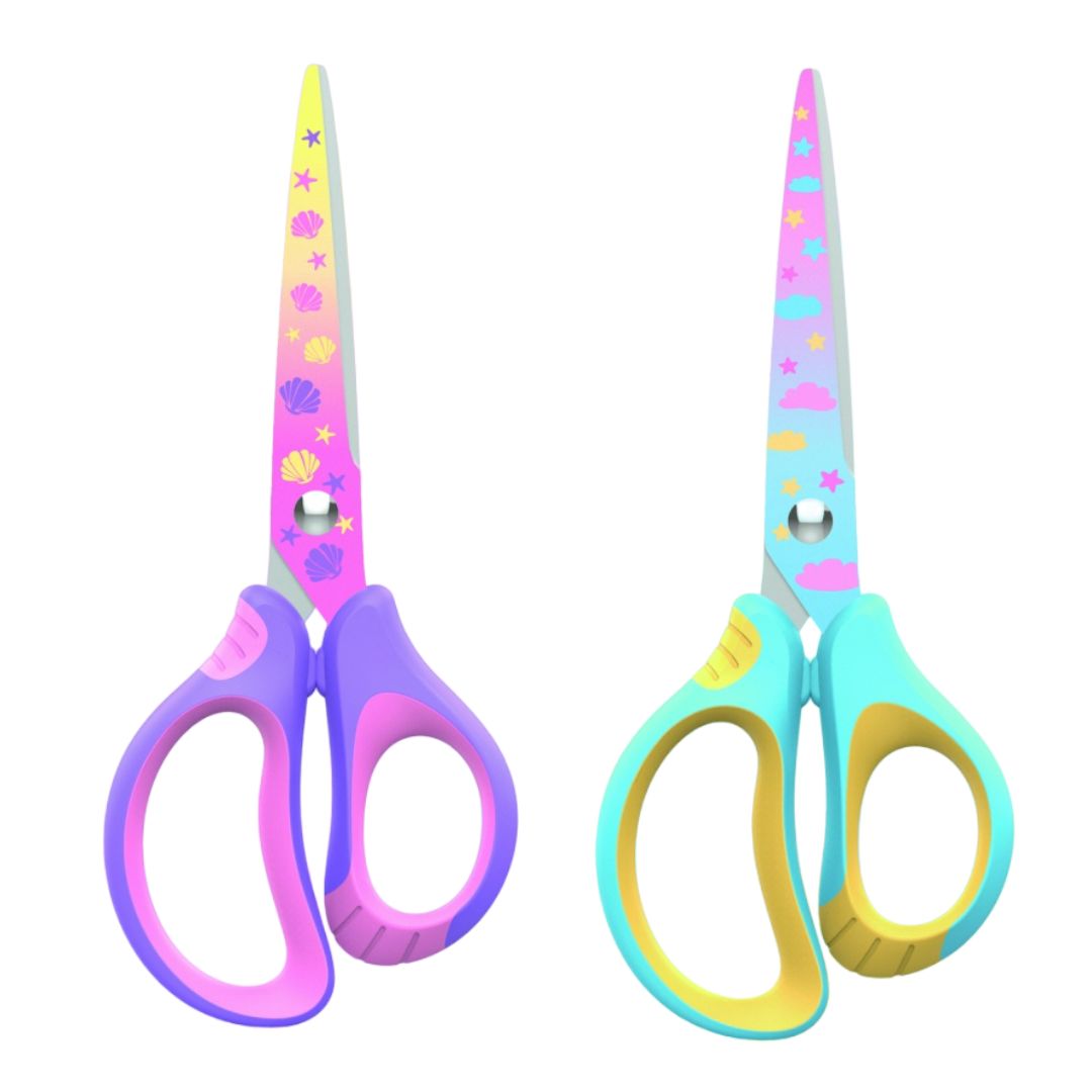 Keyroad Scissors With Rainbow 15.5cm Soft Handle - Pastel Design x1pc