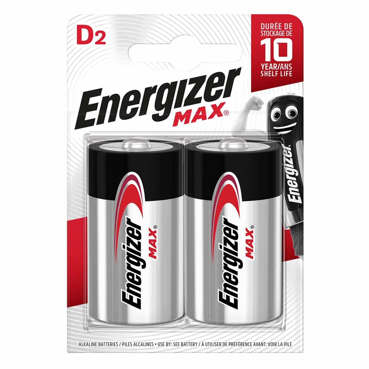 Energizer Max Alkaline Batteries - D - Pack of 2