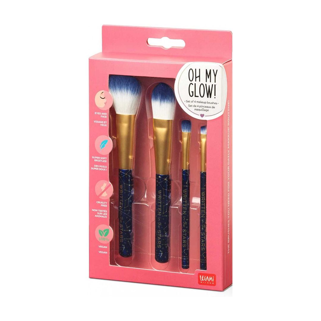 Legami Set Of 4 Blue Makeup Brushes, Oh My Glow!Stars Theme