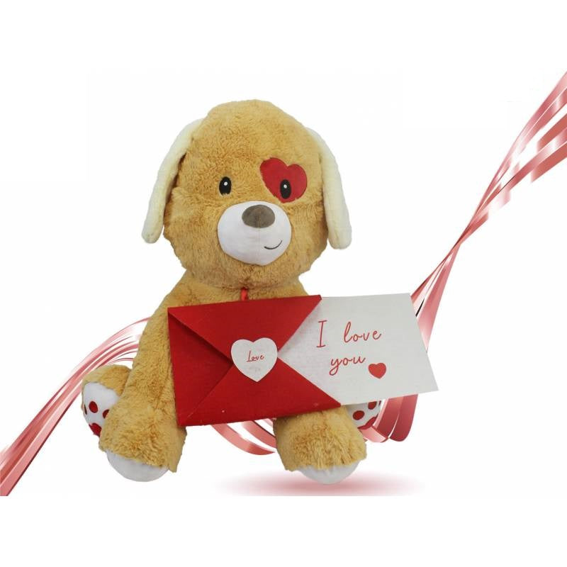 Valentine's Dog with Envelope 30cm - Brown