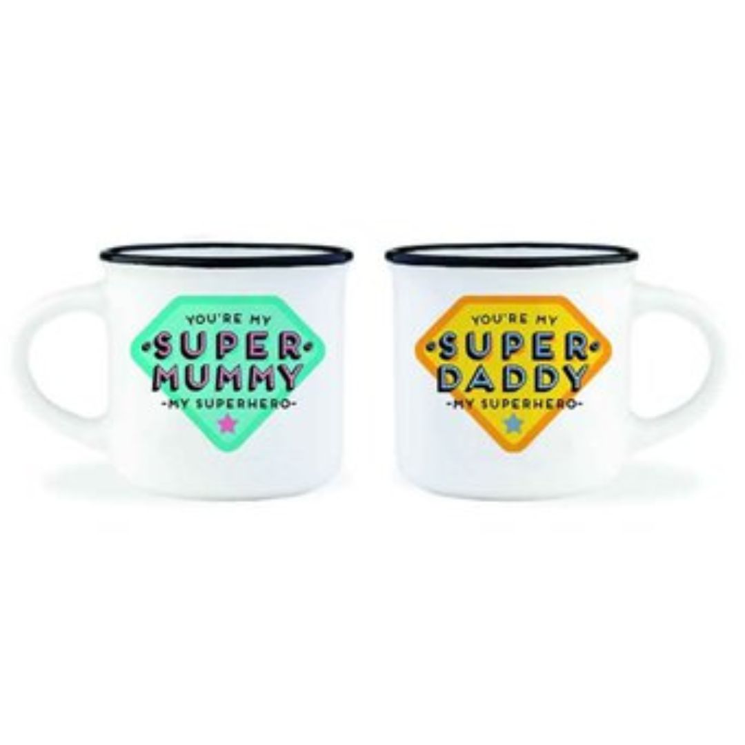 Legami Espresso For Two Coffee Mugs - My Superhero Mum & Dad