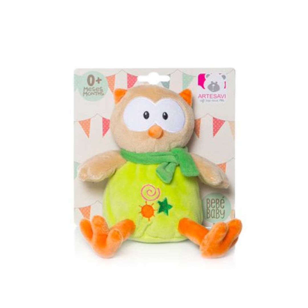 ARTESAVI BABY MINI OWL WITH RATTLE 15CM GREEN