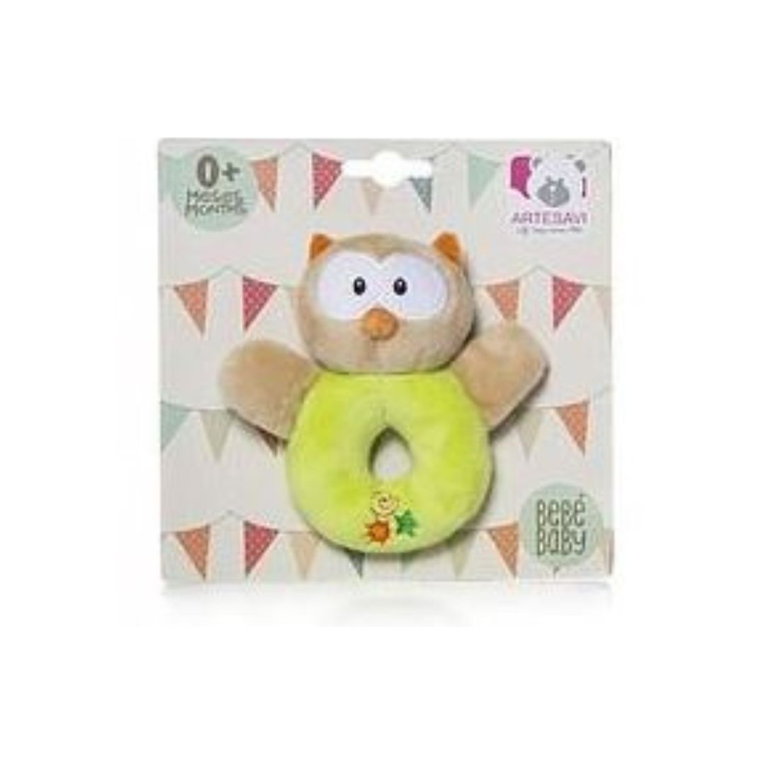 ARTESAVI CIRCULAR RATTLE BABY OWL 12CM GREEN