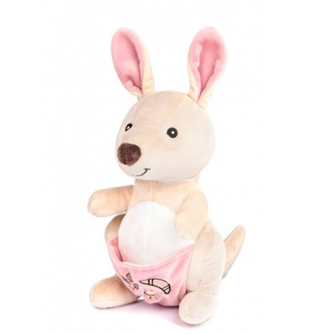 ARTESAVI BABY KANGAROO WITH RATTLE 28CM PINK