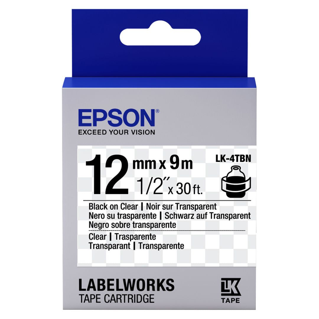 Epson LK-4TBN Transparent Label Cartridge (Black/Transparent) (12mm x